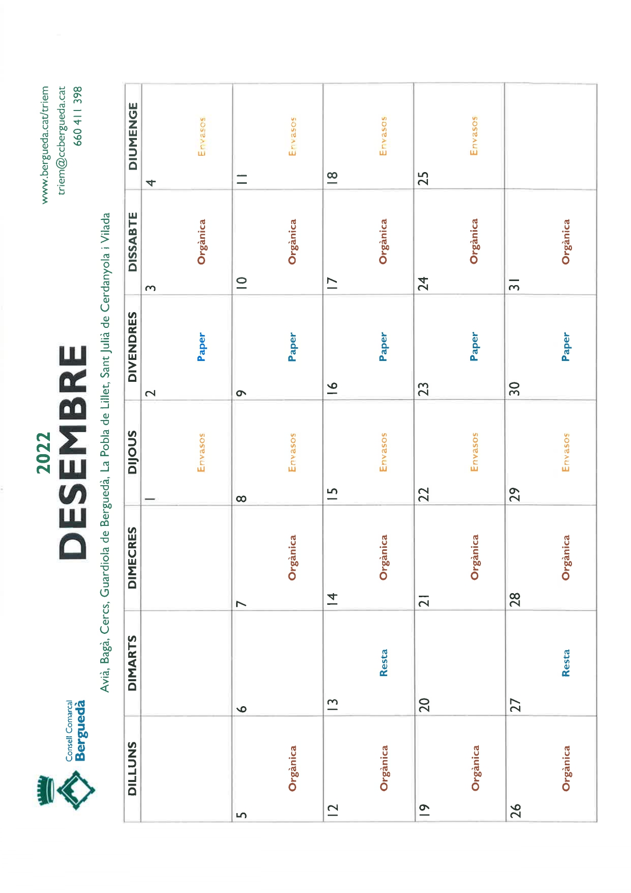 Calendari mes de Desembre 
