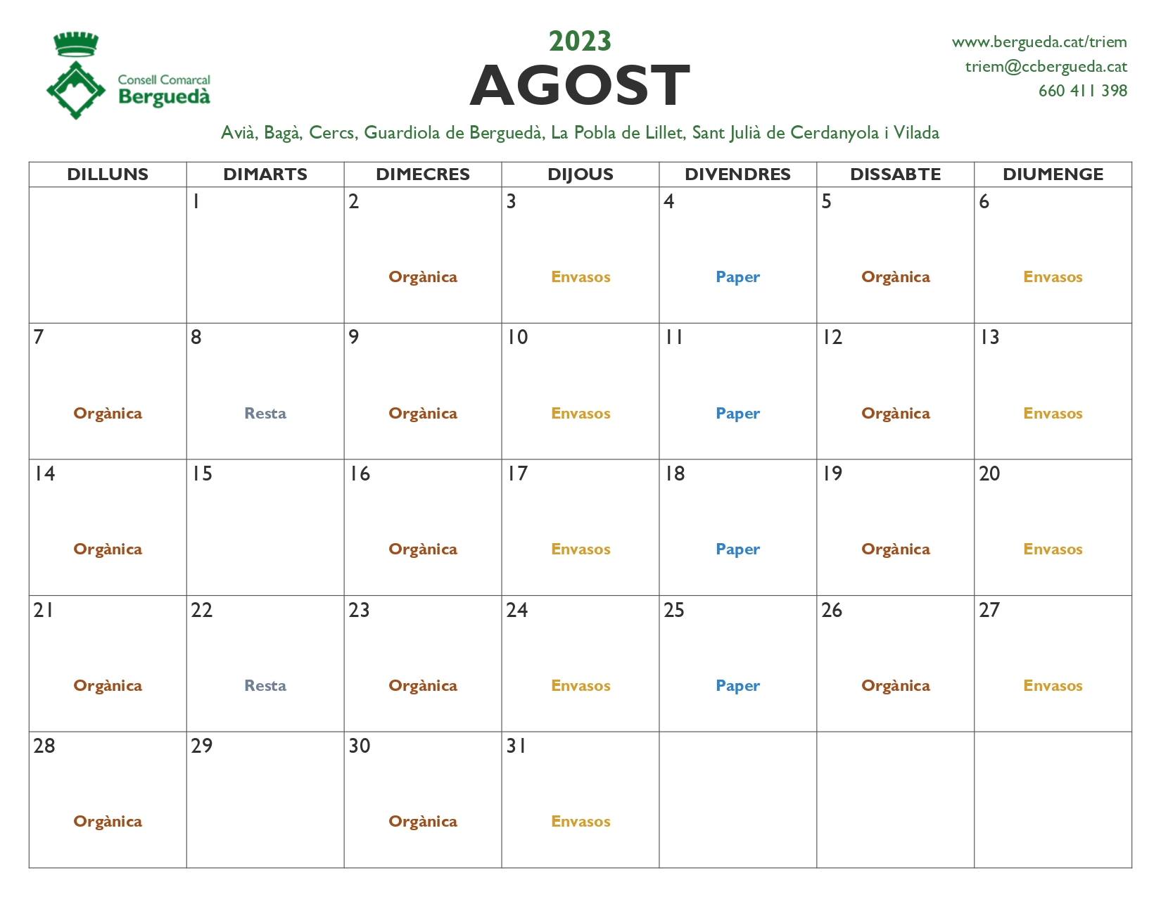 Calendari mes d'Agost 