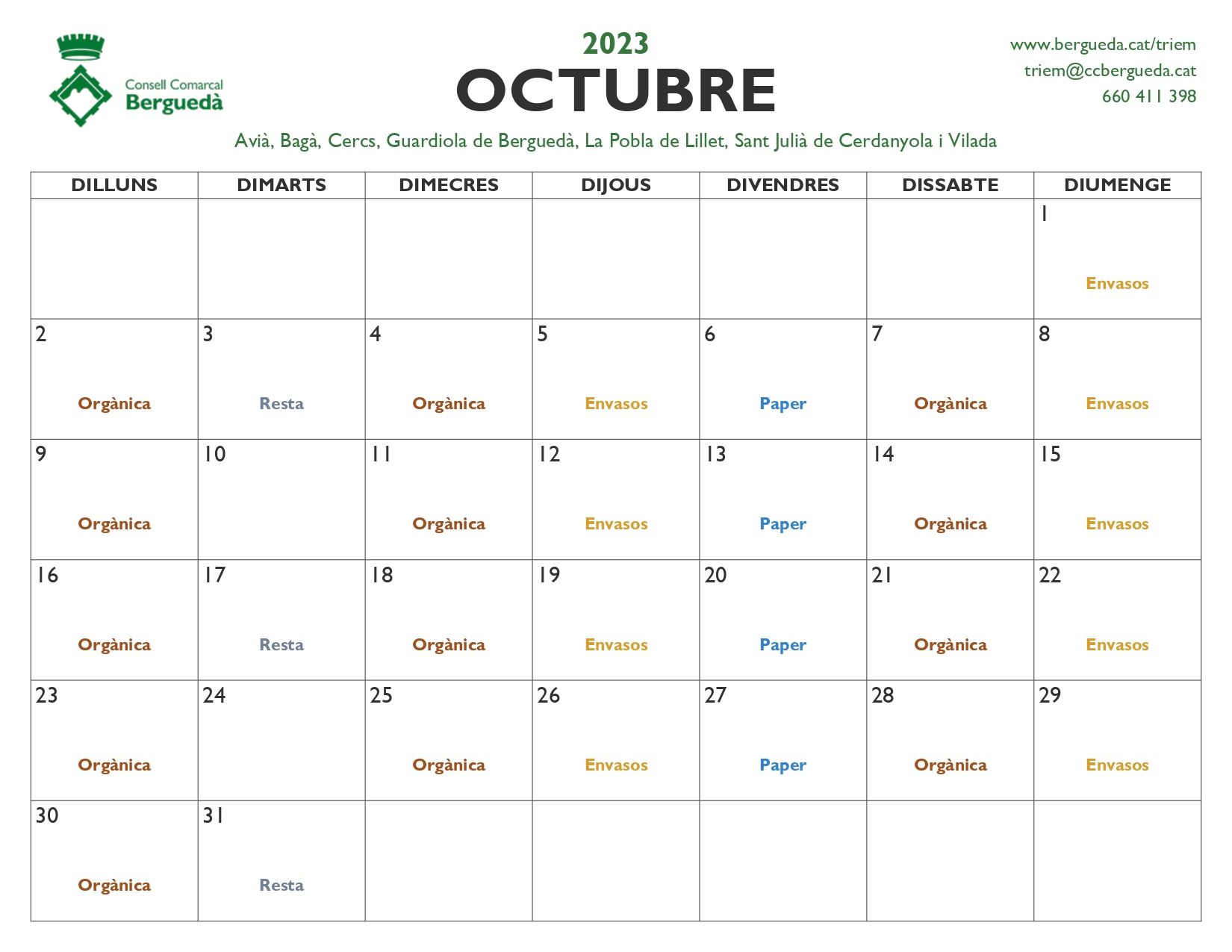 Calendari mes d'Octubre