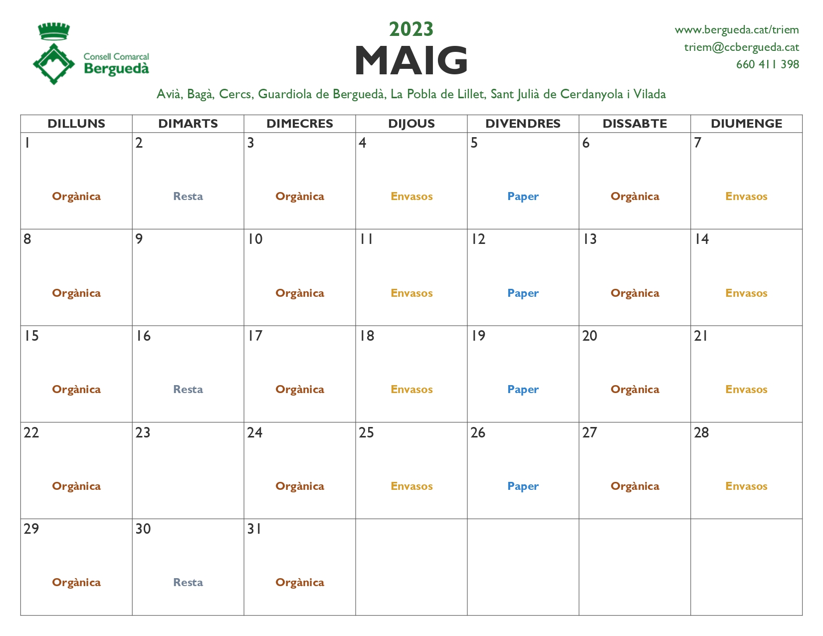 Calendari mes de Maig