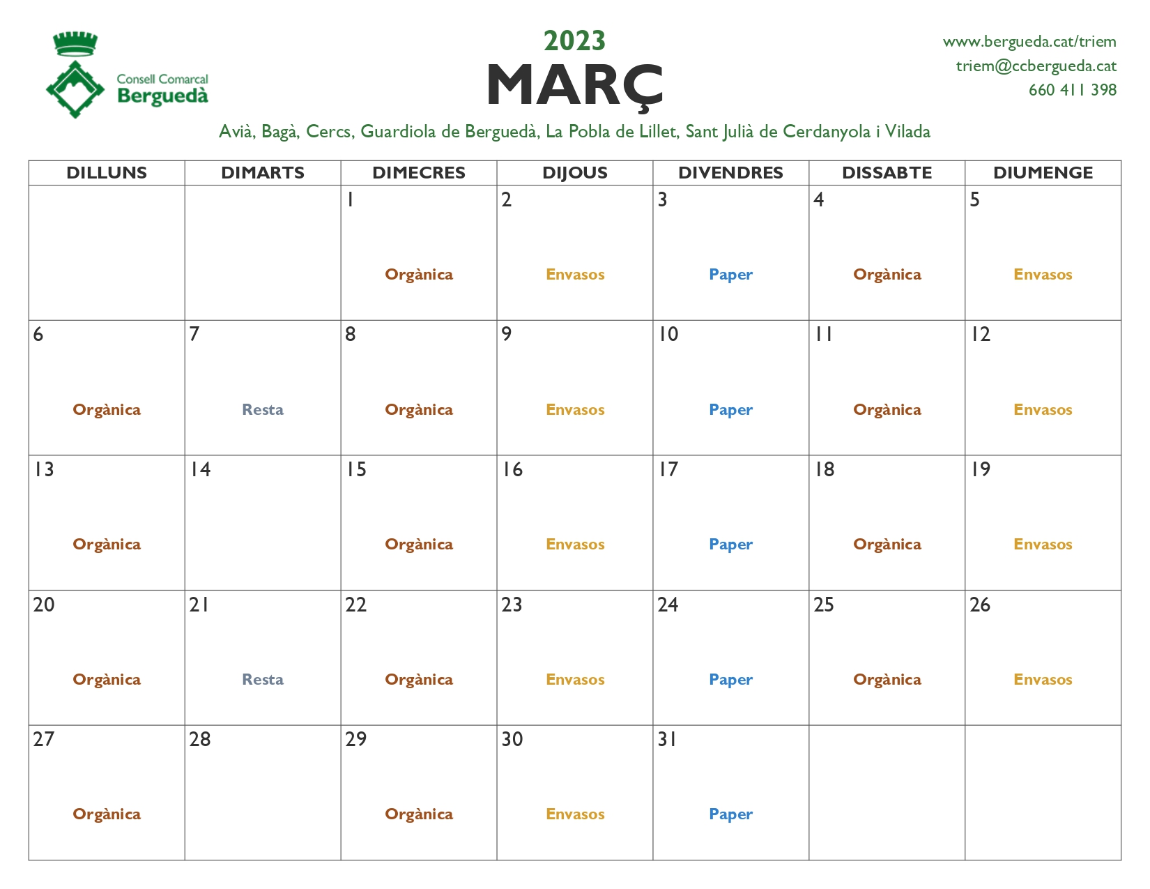 Calendari mes de MarÃ§