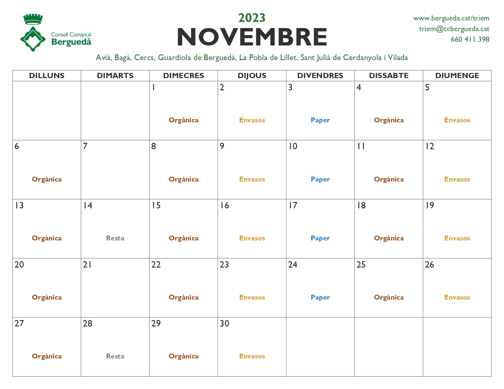 Calendari mes de Novembre 